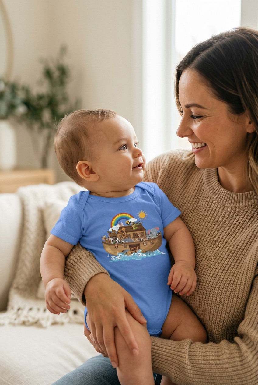 Noahs Ark baby short sleeve one piece