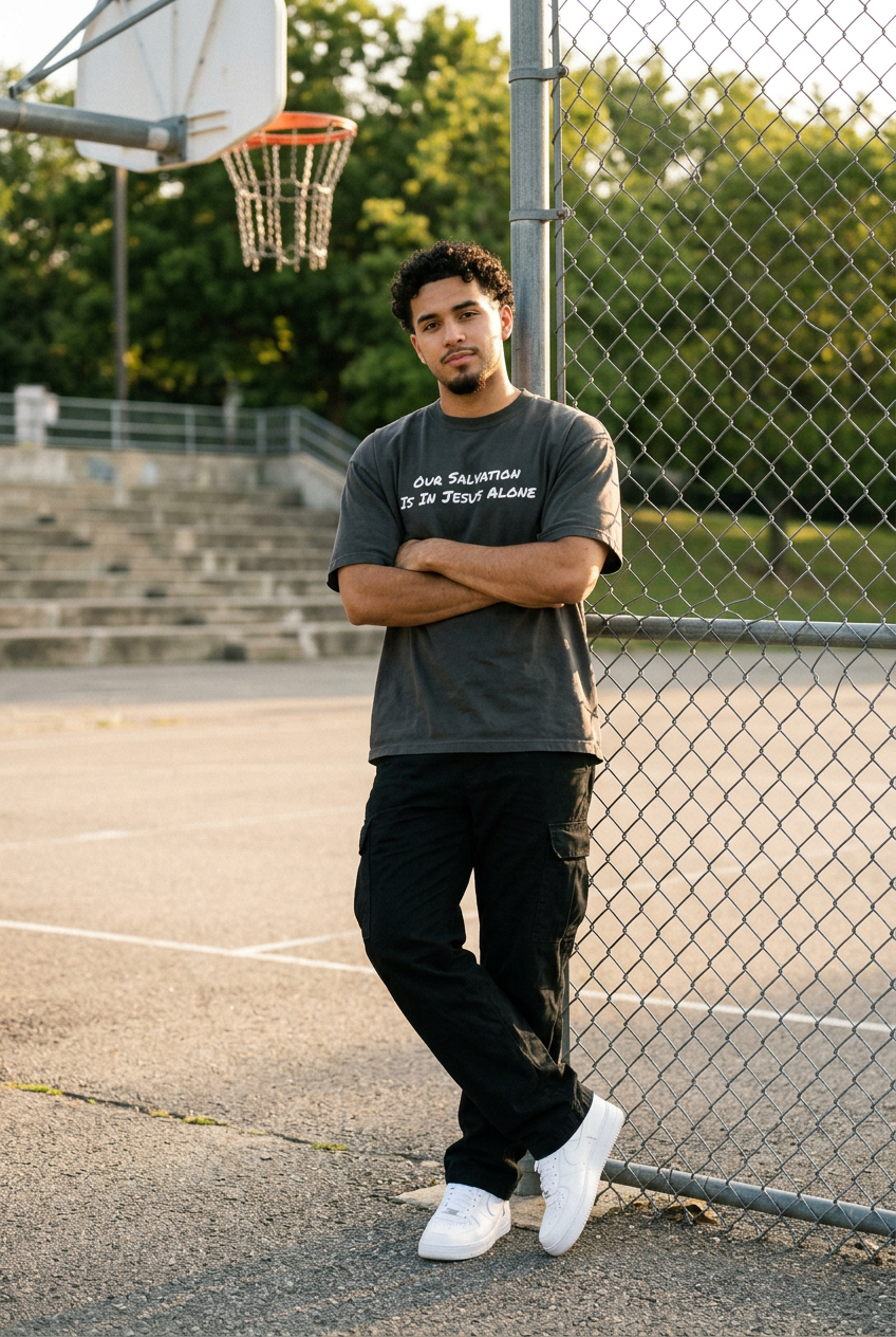 Through Jesus Alone Oversized Graphic Tee – Premium Heavyweight Christian Streetwear