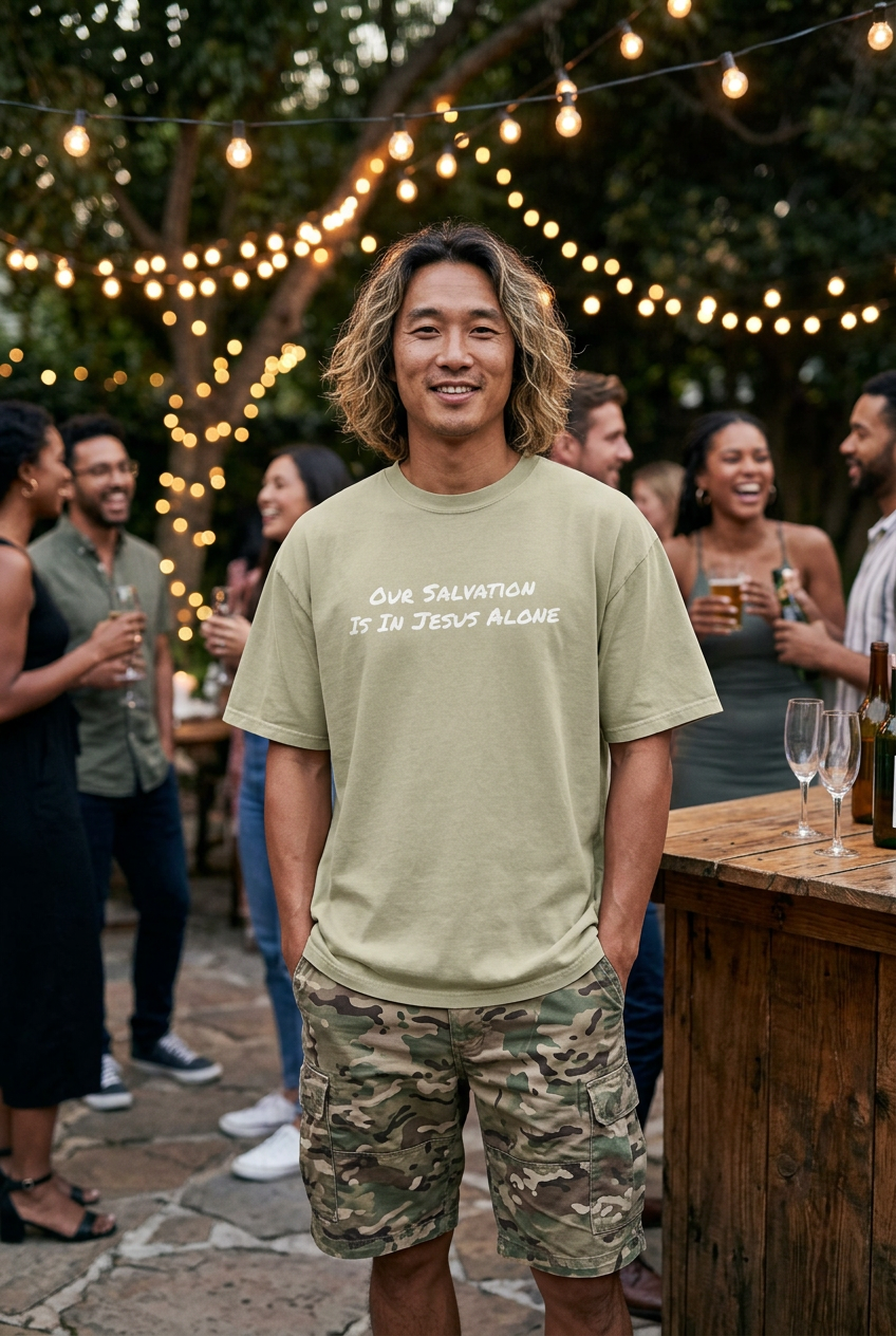 Through Jesus Alone Oversized Graphic Tee – Premium Heavyweight Christian Streetwear