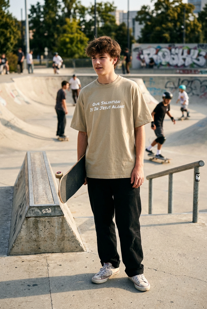 Through Jesus Alone Oversized Graphic Tee – Premium Heavyweight Christian Streetwear