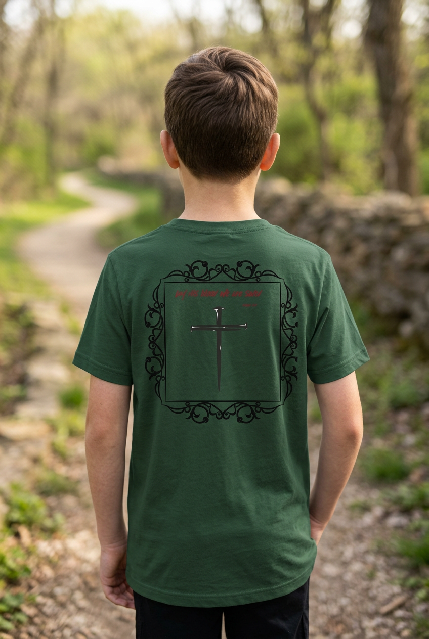 By his blood we are saved- Youth Short Sleeve T-Shirt