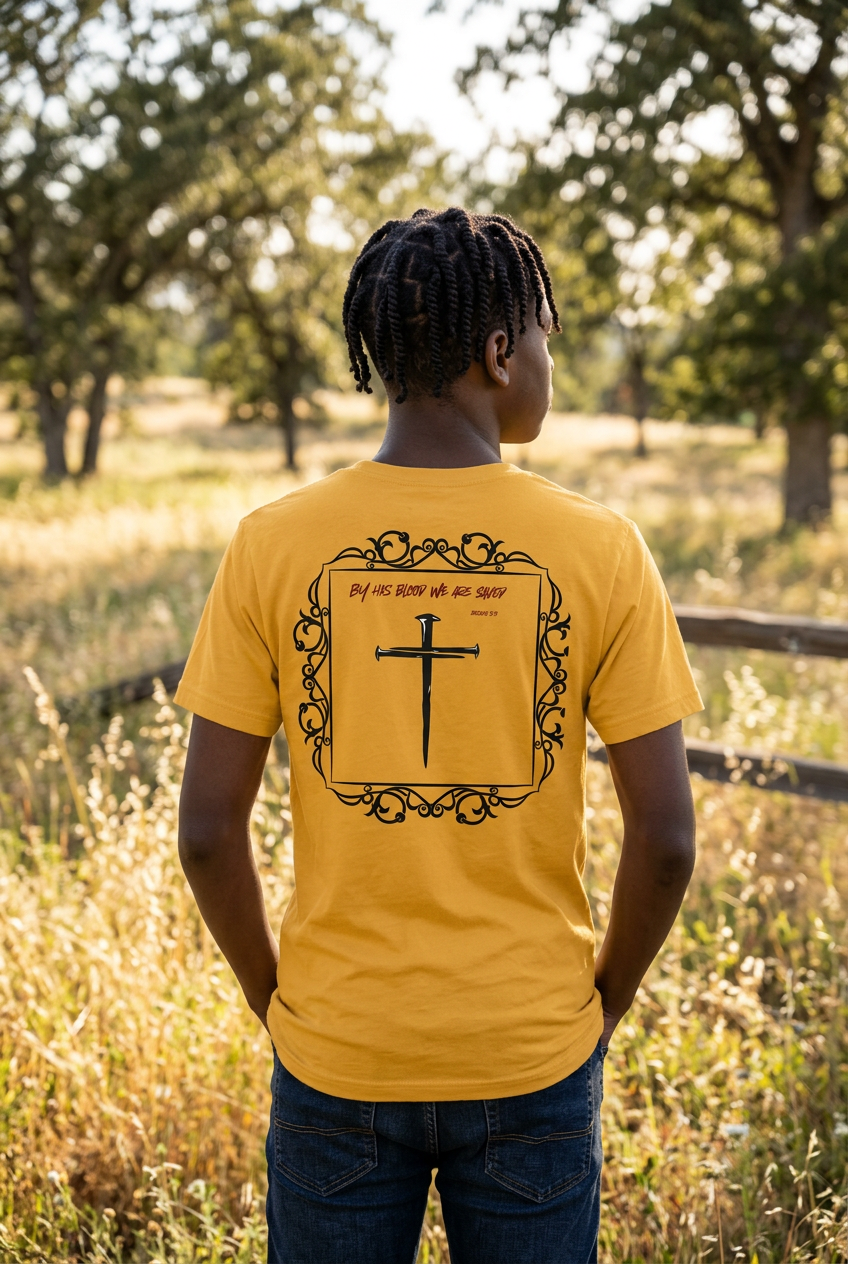 By his blood we are saved- Youth Short Sleeve T-Shirt